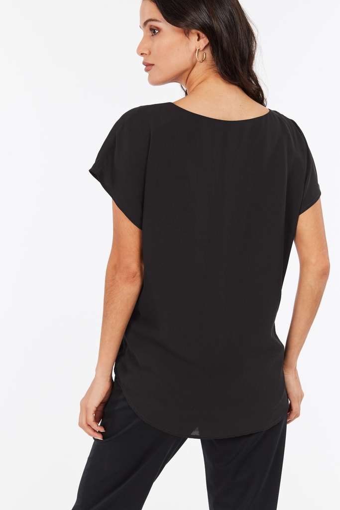 Short Sleeve V-Neck Top - Black