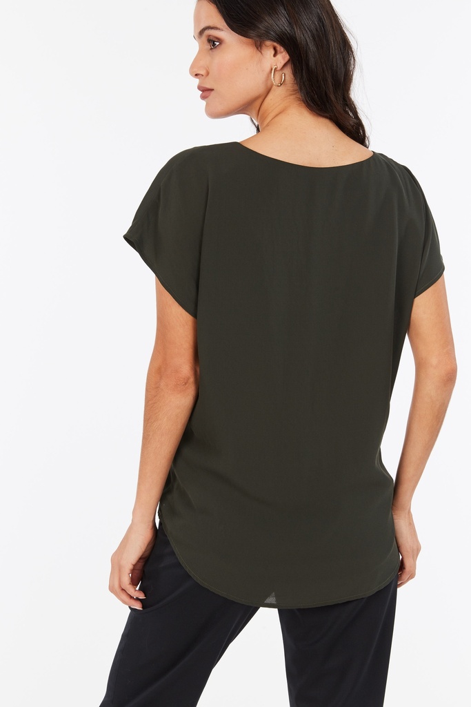 Short Sleeve V-Neck Top - Khaki