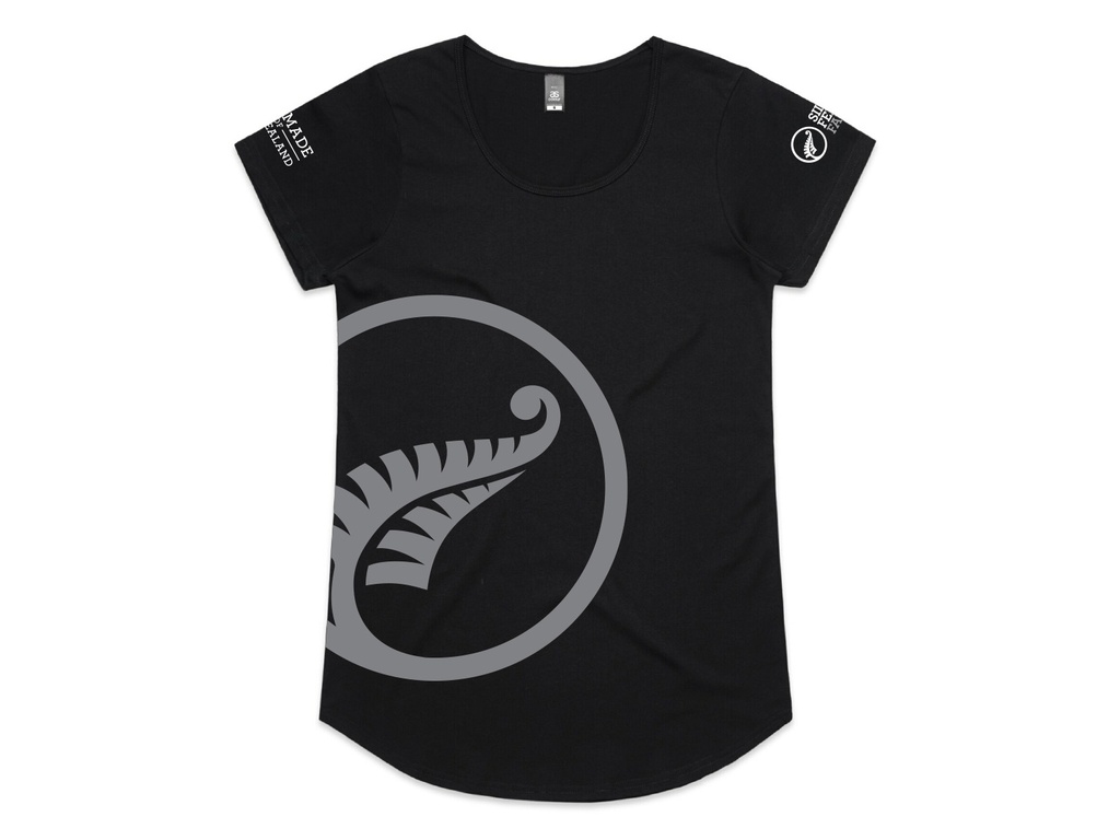 Black Cotton Fern Design Shirt- Curved Hem