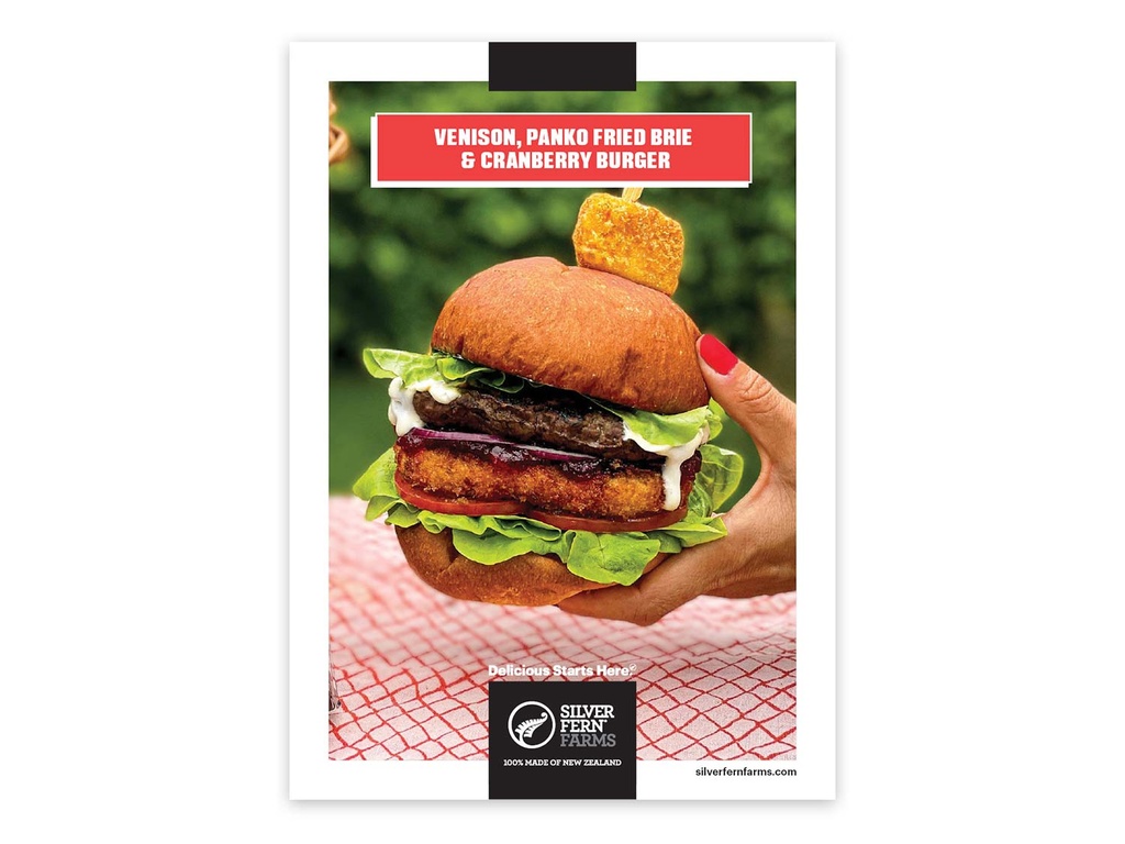 Recipe Cards - Venison, Panko Fried Brie & Cranberry Burger - Pack of 100