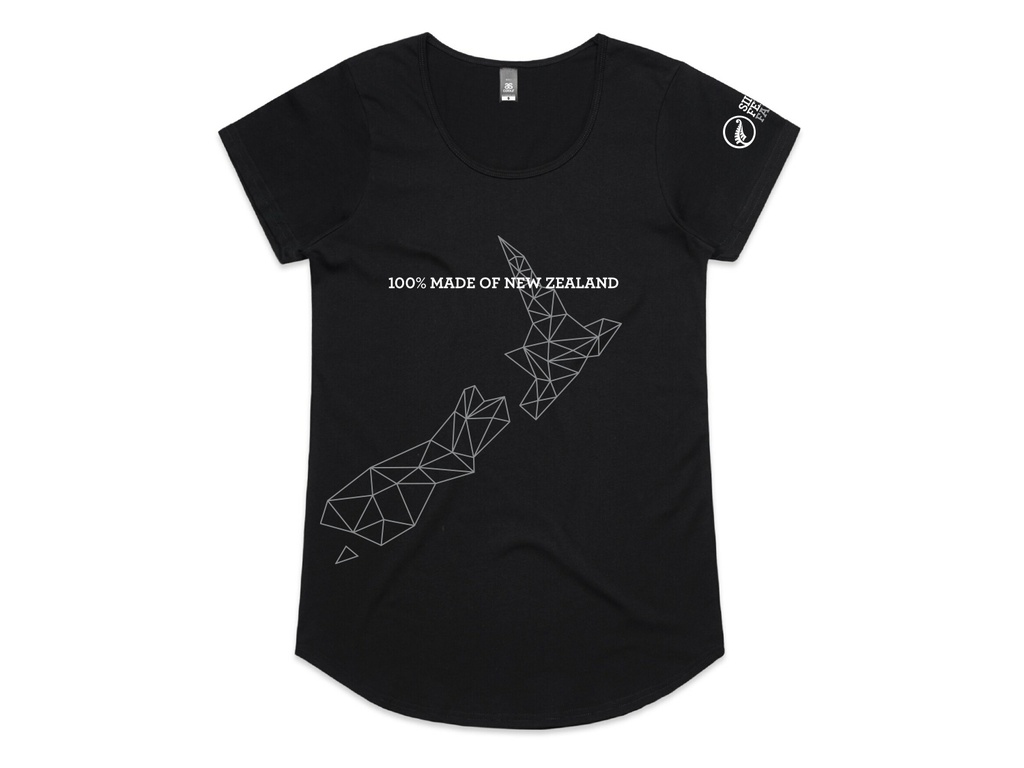 Black Cotton Geo Map Design Shirt- Curved Hem